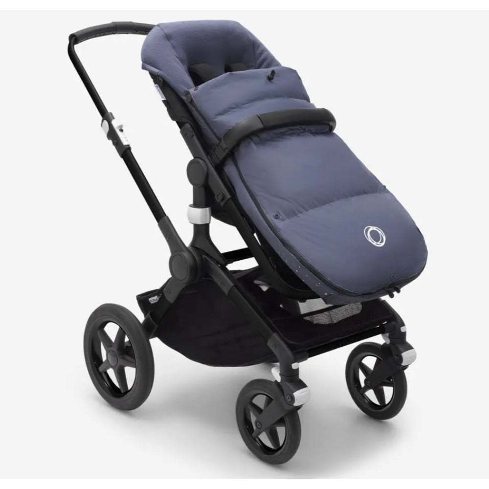 Bugaboo universal footmuff in seaside blue in the buggy