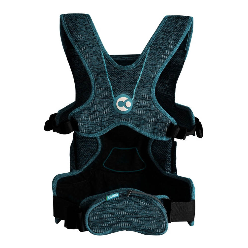 A Cool Green Carifit Multi-Position Baby Carrier designed for children, showcasing its ergonomic and stylish features.