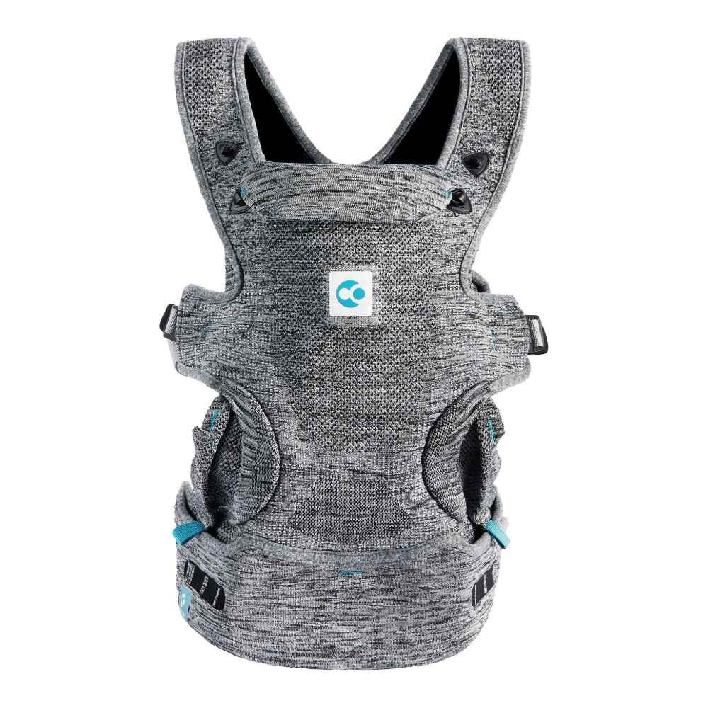 A stylish grey baby carrier, the Carifit + Multi-Position model, made from durable fabric for comfort and support.