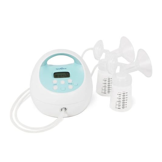 Spectra S1 hospital-grade breast pump in white, with two bottles included for effective breastfeeding support.