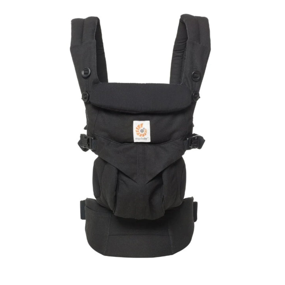 Black ErgoBaby 360 Omni baby carrier with adjustable back for comfort and support.